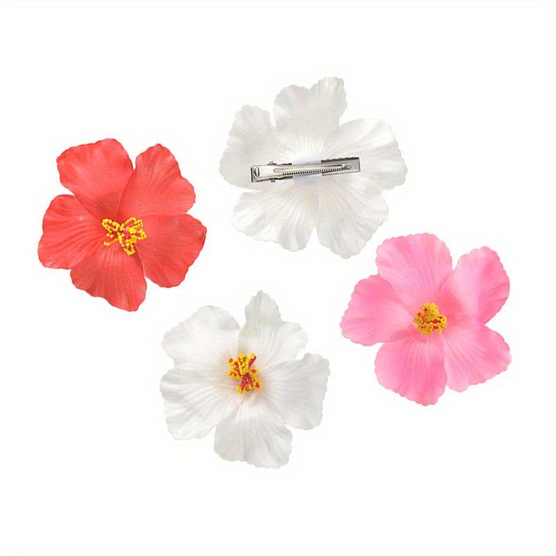 Tropical Hibiscus Flower Hair Clip - Red Bohemian Beach Hair Accessory for Women & Girls