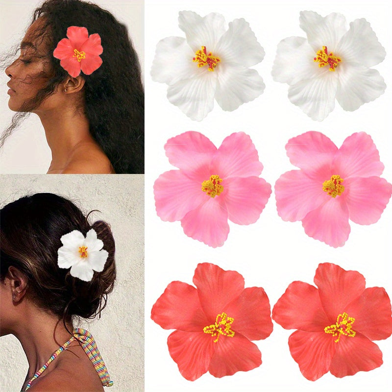 Tropical Hibiscus Flower Hair Clip - Red Bohemian Beach Hair Accessory for Women & Girls