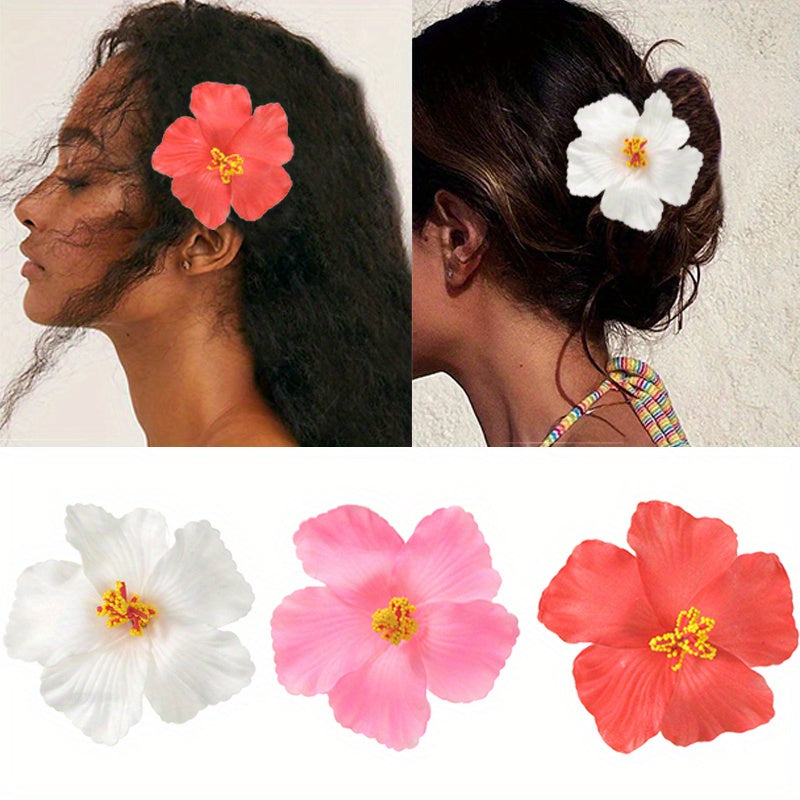 Tropical Hibiscus Flower Hair Clip - Red Bohemian Beach Hair Accessory for Women & Girls