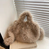 Plush Faux Fur Handbag for Women — Soft Round Bucket Shoulder Bag with Zipper, Party & Everyday Glam