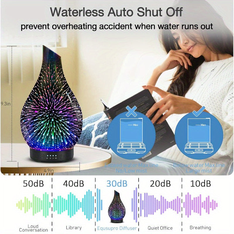 USB Essential Oil Diffuser 4.06 oz (120 ml) – Soundwave Technology, 7-Color LED Mood Light, Auto-Off & 4 Timers, BPA-Free Glass Oval for Home & Office