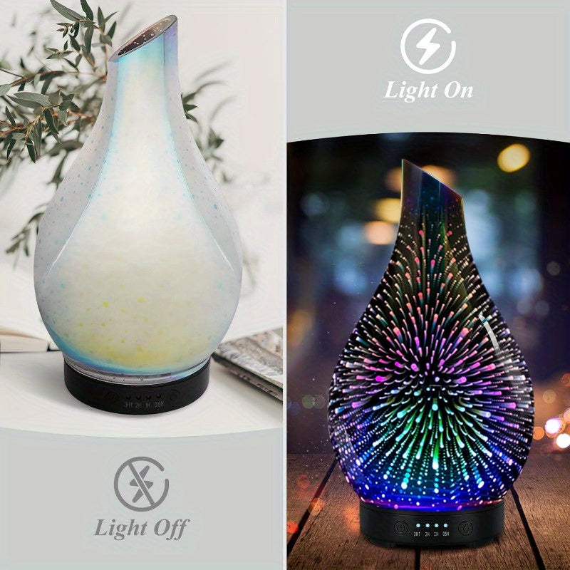 USB Essential Oil Diffuser 4.06 oz (120 ml) – Soundwave Technology, 7-Color LED Mood Light, Auto-Off & 4 Timers, BPA-Free Glass Oval for Home & Office