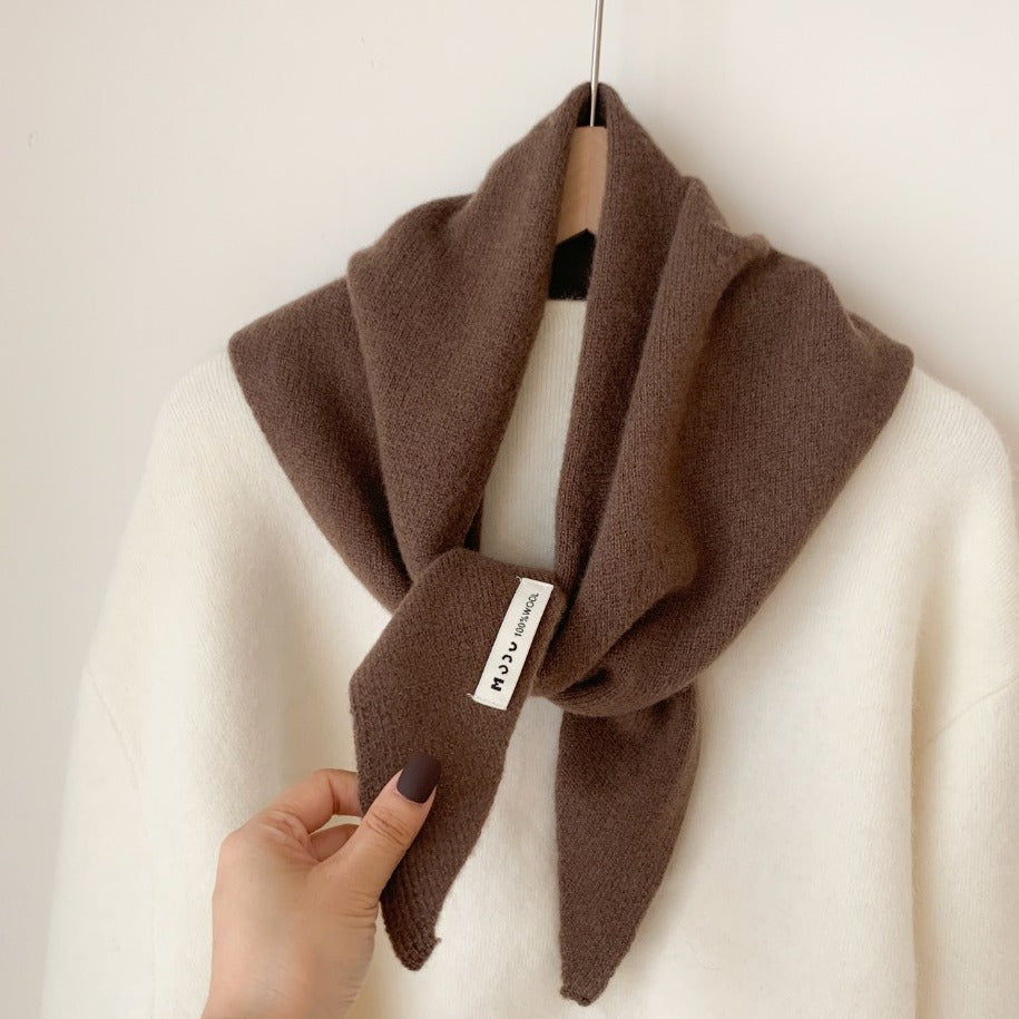Women's Luxury 100% Wool Triangle Shawl Scarf - Brown Elegant Knit Neck Wrap, Headband & Face Cover for Winter, Office & Party