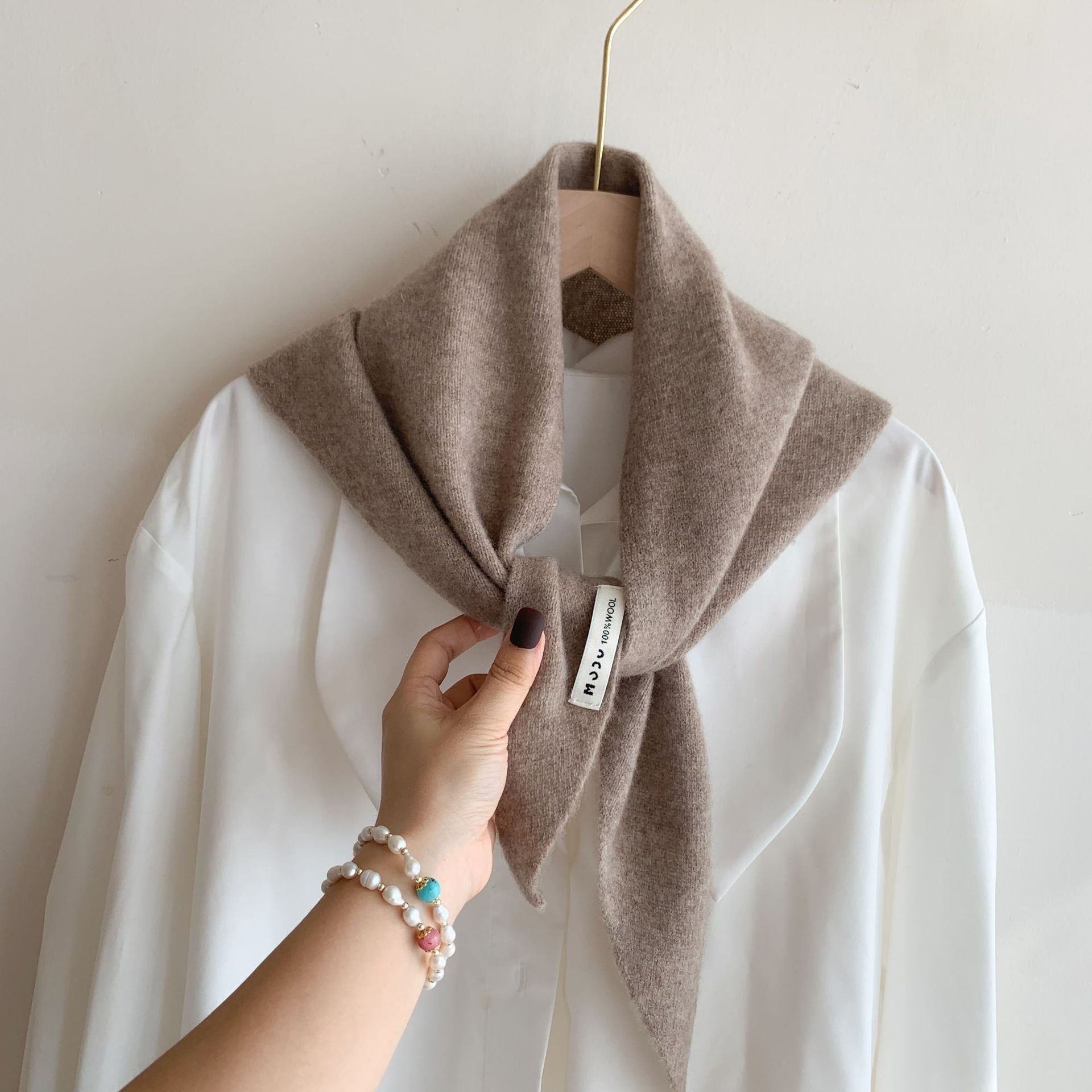 Women's Luxury 100% Wool Triangle Shawl Scarf - Brown Elegant Knit Neck Wrap, Headband & Face Cover for Winter, Office & Party