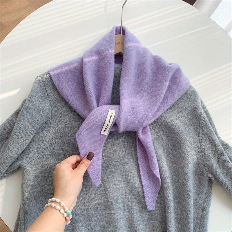 Women's Luxury 100% Wool Triangle Shawl Scarf - Brown Elegant Knit Neck Wrap, Headband & Face Cover for Winter, Office & Party