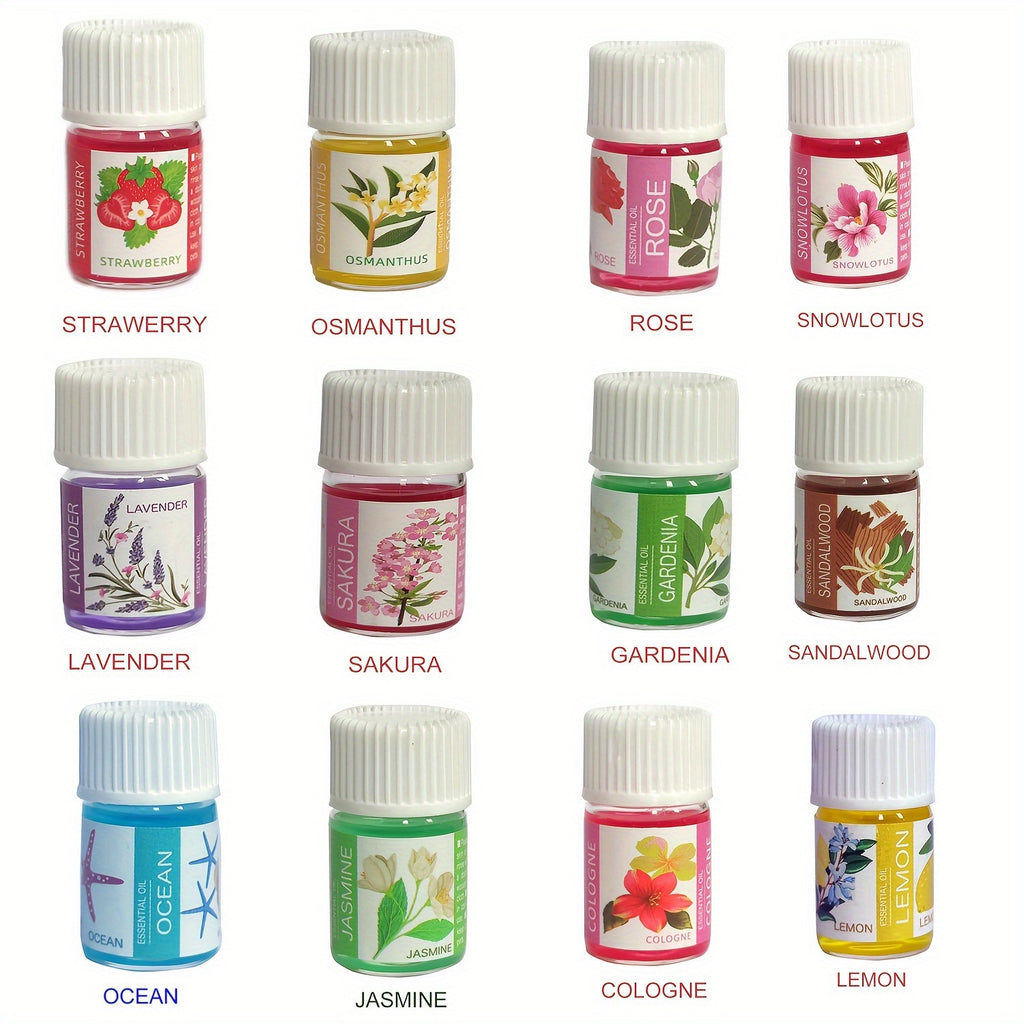 36-Pack Water-Soluble Essential Oils, 12 Scents (3ml Each) – Aromatherapy Diffuser & Perfume Making Set for Home Fragrance and Odor Removal