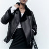 Women's PU Leather Jacket with Faux Fur Collar — Double-Sided Full-Zip Black Coat, Detachable Sleeves, Spring/Fall Casual & Formal Outerwear