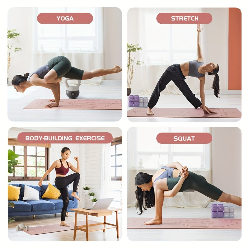 Non-Slip TPE Yoga Mat 0.6 cm (0.24 in) Thick with Carry Strap & Storage Bag – Gray for Yoga, Pilates & Gym