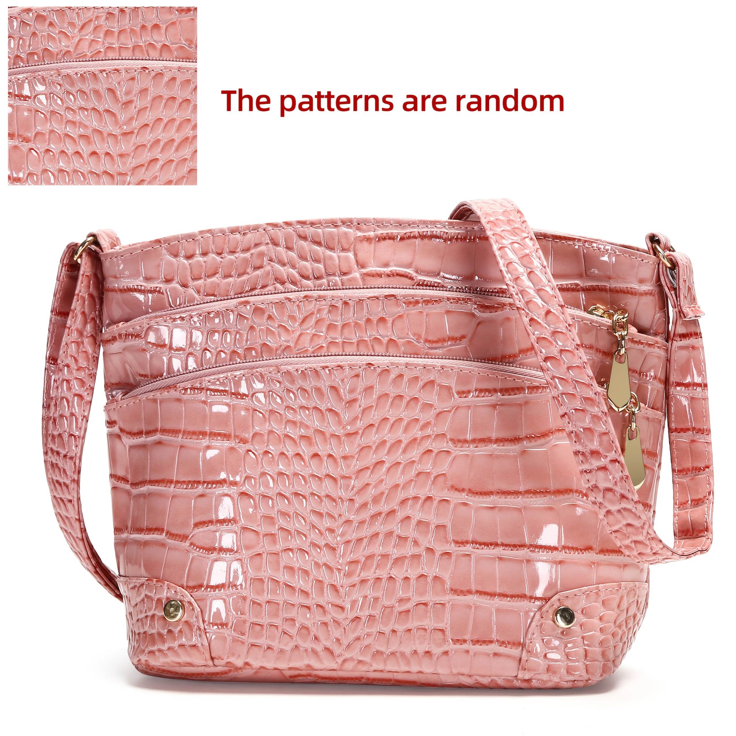 Crocodile Pattern PU Women's Shoulder & Crossbody Bag - Multi-Layer Large Capacity Bucket Bag