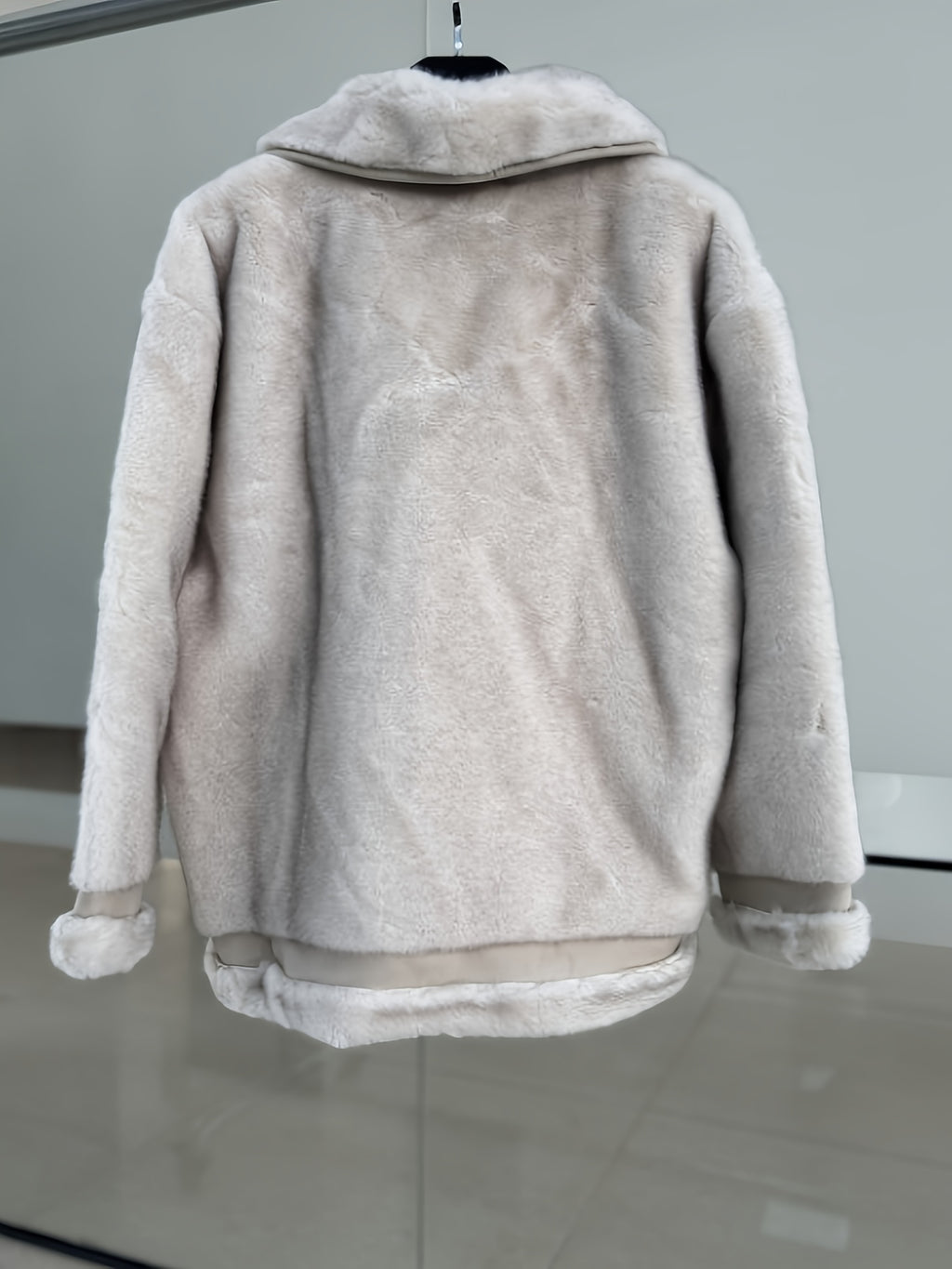 AFTF BASIC Women's Long Faux Mink Fur Jacket, Asymmetrical Hem Motorcycle Coat with Turnover Collar and Faux Fur Lining