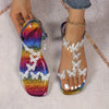 Women's Butterfly Slip-On Flat Sandals - Open Toe Beige PVC Upper, Comfortable Synthetic Insole, Summer Casual Flats