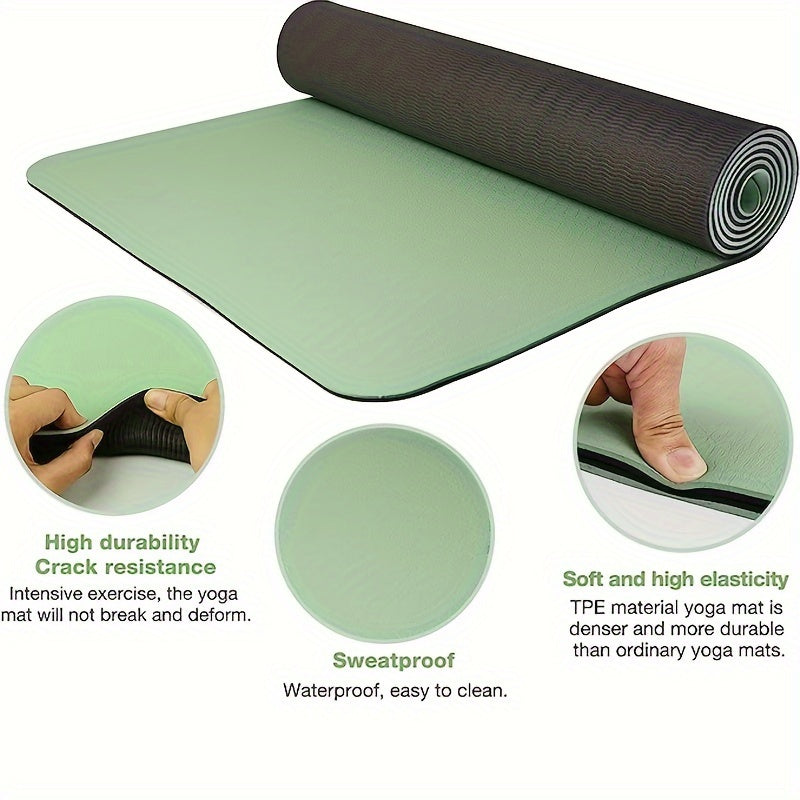 Non-Slip Textured TPE Yoga Mat with Carry Strap, Thick Workout Mat for Yoga Pilates and Fitness (Grey, Green, Purple)