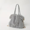 Plush Faux Fur Fox Bucket Bag – Beige Winter Shoulder Handbag with Gold-Tone Hardware, Luxury Gift