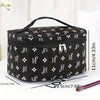 Minimalist Faux Leather Makeup Bag, Beige with Black Handles & Zipper, Compact Square Cosmetic Case and Portable Toiletry Organizer