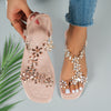 Women's Butterfly Slip-On Flat Sandals - Open Toe Beige PVC Upper, Comfortable Synthetic Insole, Summer Casual Flats