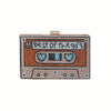 Retro Cassette Tape Rhinestone Evening Clutch - Black Acrylic Crossbody with Gold Chain Strap for Weddings & Parties