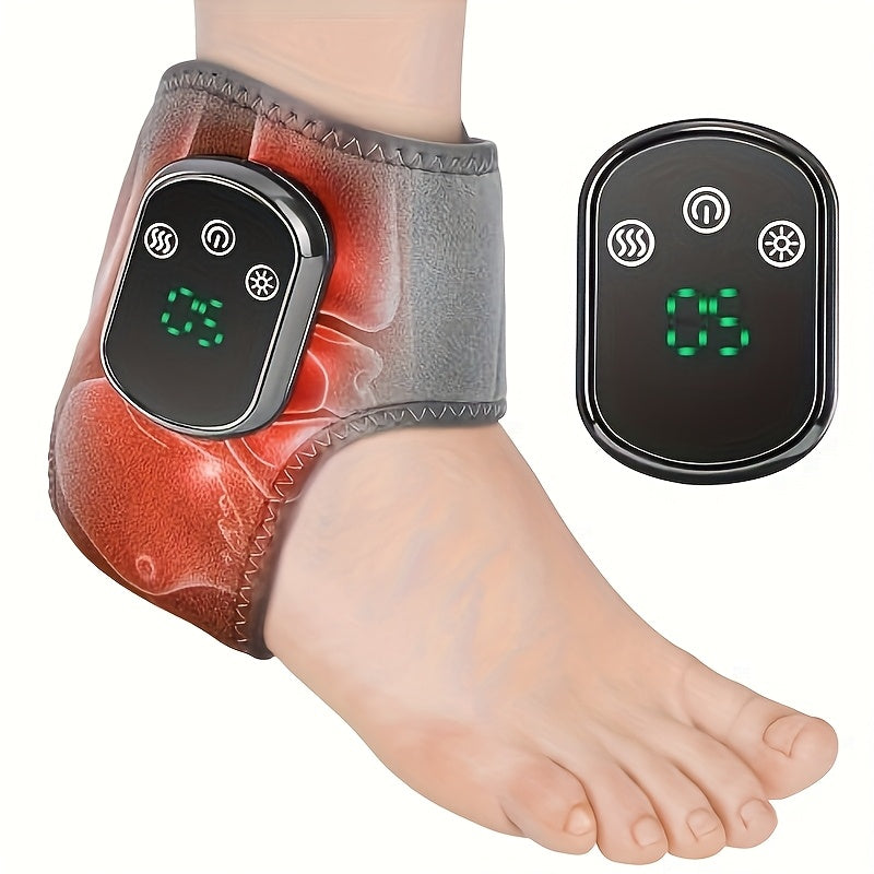 Adjustable Wireless Ankle Massager with Heat & Vibration – Rechargeable Temperature Sensing Timer, Unisex Gift