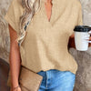 Women's V-Neck Blouse with Stand Collar – Lightweight Yellow Regular Fit Casual Top, 100% Polyester, Machine Washable