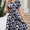Elegant Retro A-Line Midi Dress Short Sleeve Fit-and-Flare Casual Dress for Women