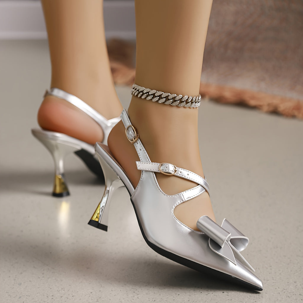 Women's Pointed Toe Stiletto High Heels Ankle Strap Bow Sandals - Breathable Comfortable Low-Fatigue Dress Shoes