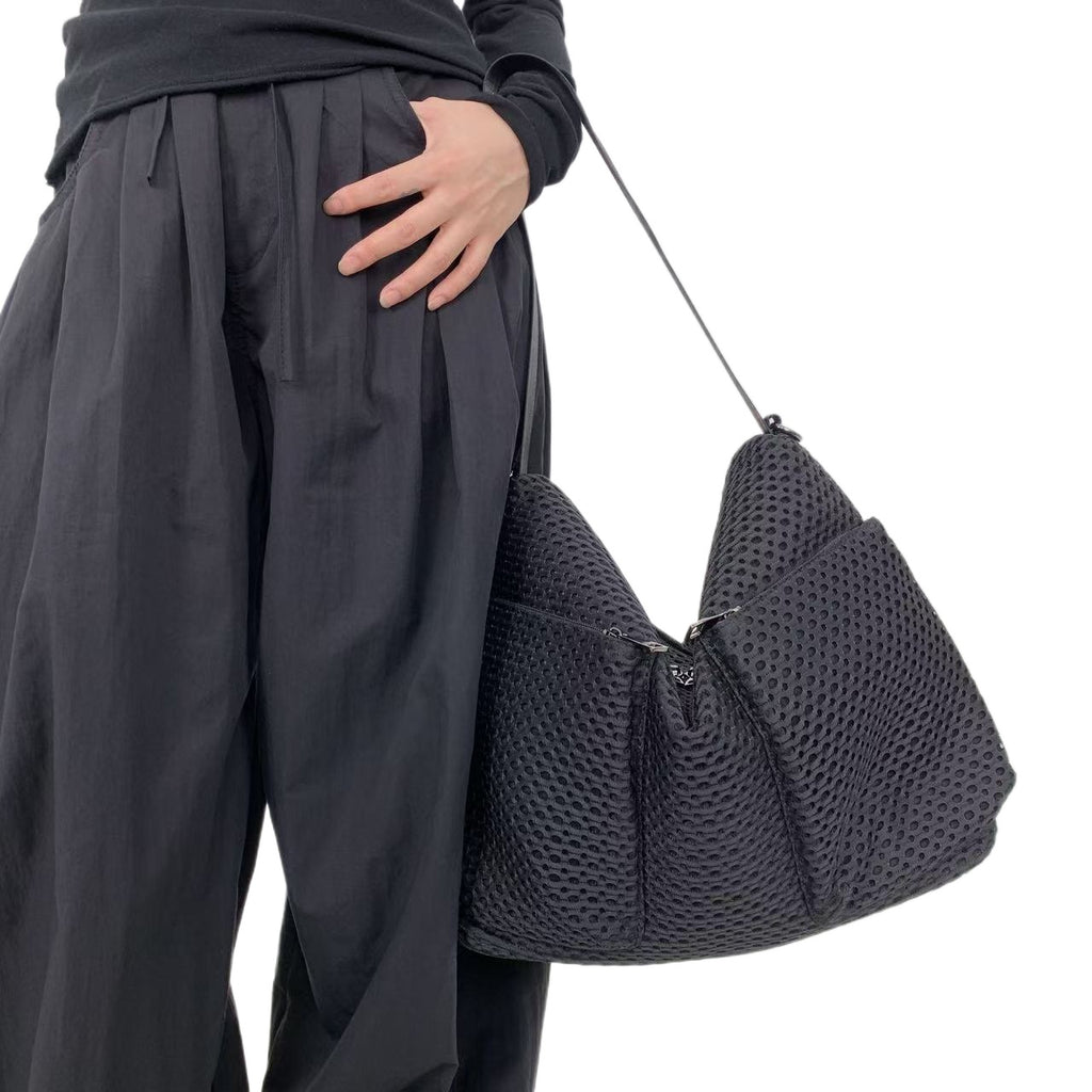 Y2K Retro Bucket Handbag for Women, Patchwork Street Fashion Front-Pocket Shoulder Bag, Large Capacity, Removable Strap