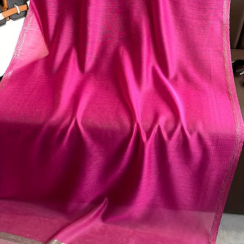 Fuchsia Pink Scarf with Gold Trim, Sun-Proof Lightweight Shawl for Spring & Autumn — Versatile Women's Wrap