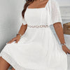 Elegant Lace Patchwork Peplum Dress - Square Neck, Lightweight