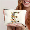 Alphabet Floral Canvas Pouch A-Z - Floral Canvas Cosmetic Bag & Clutch, Toiletry and Pen Case | Gift for Mom, Daughter, Teacher