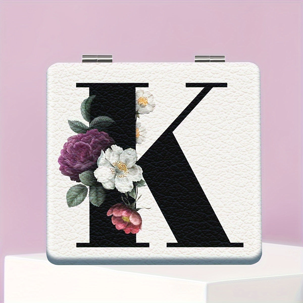 Alphabet Folding Handheld Makeup Mirror for Women & Girls - Floral & Heart Cutout Portable Vanity Mirror A-Z