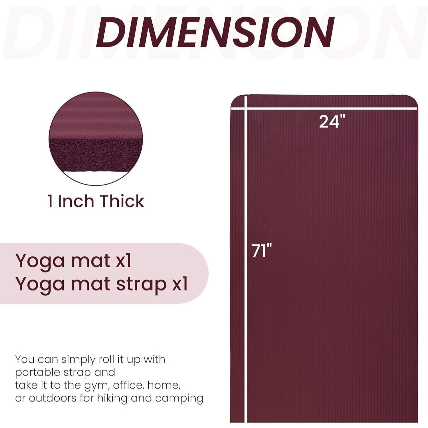 BalanceFrom 1" (25 mm) Extra Thick Yoga Mat - 71 in x 24 in (180 x 61 cm) High-Density Non-Slip Pilates & Exercise Mat with Carry Strap