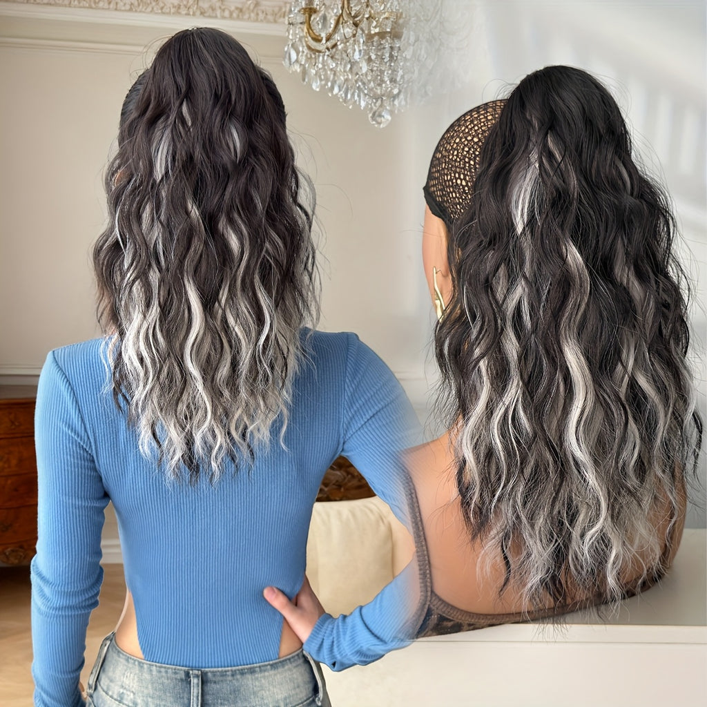 16-Inch (40 cm) Water Wave Claw Ponytail Extension – Heat Resistant Ombre Synthetic Hairpiece for Women