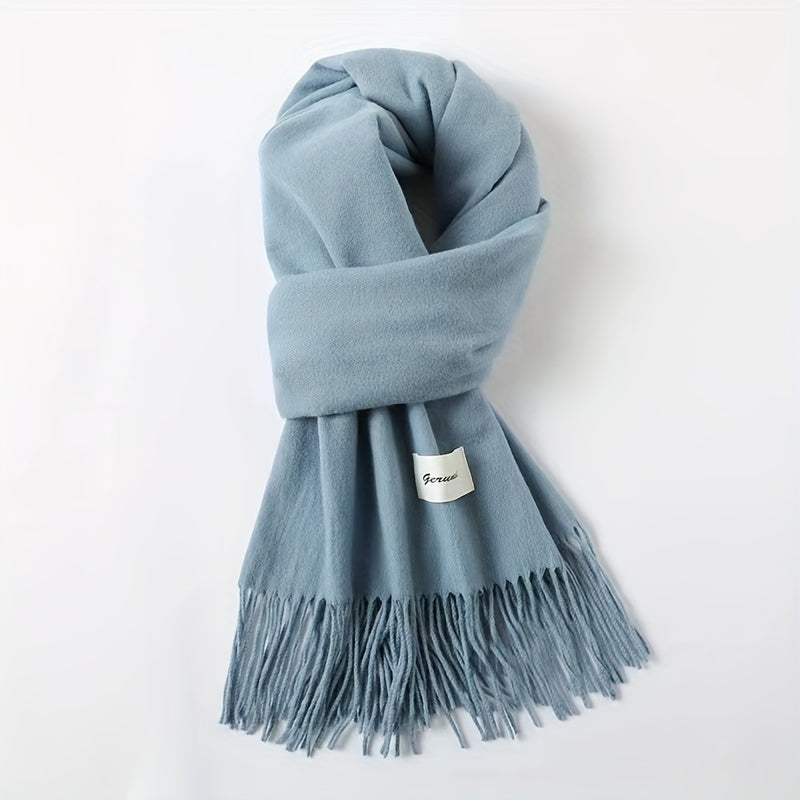 Solid Color Tassel Scarf with Fringe - Lightweight Polyester Shawl for Women