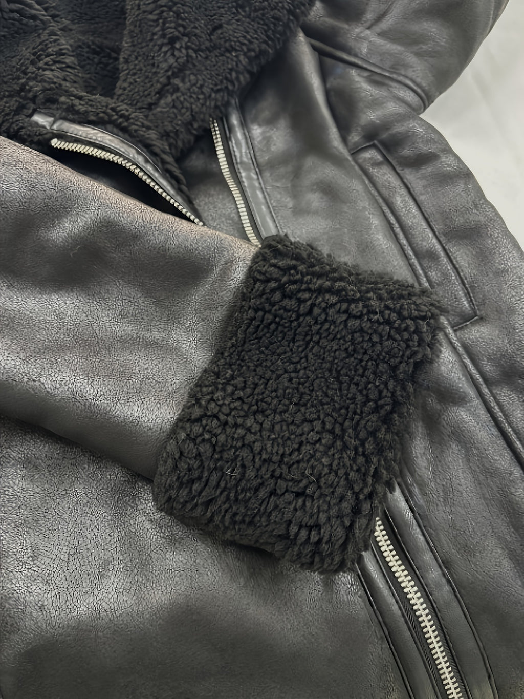 AFTF BASIC Women's Mid-Length Plush-Lined Jacket with Fur-Trim Collar and Asymmetrical Hem, Machine Washable All-Season Black Coat