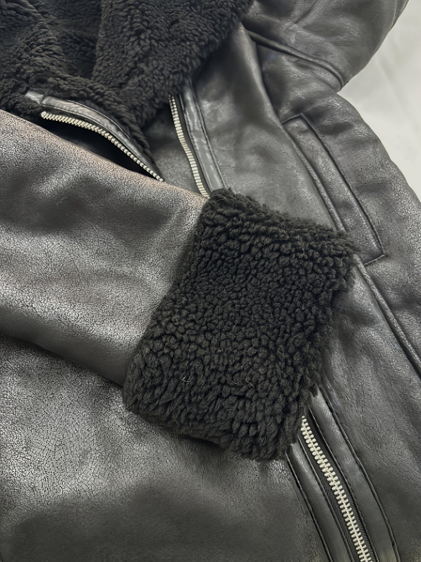 AFTF BASIC Women's Mid-Length Plush-Lined Jacket with Fur-Trim Collar and Asymmetrical Hem, Machine Washable All-Season Black Coat