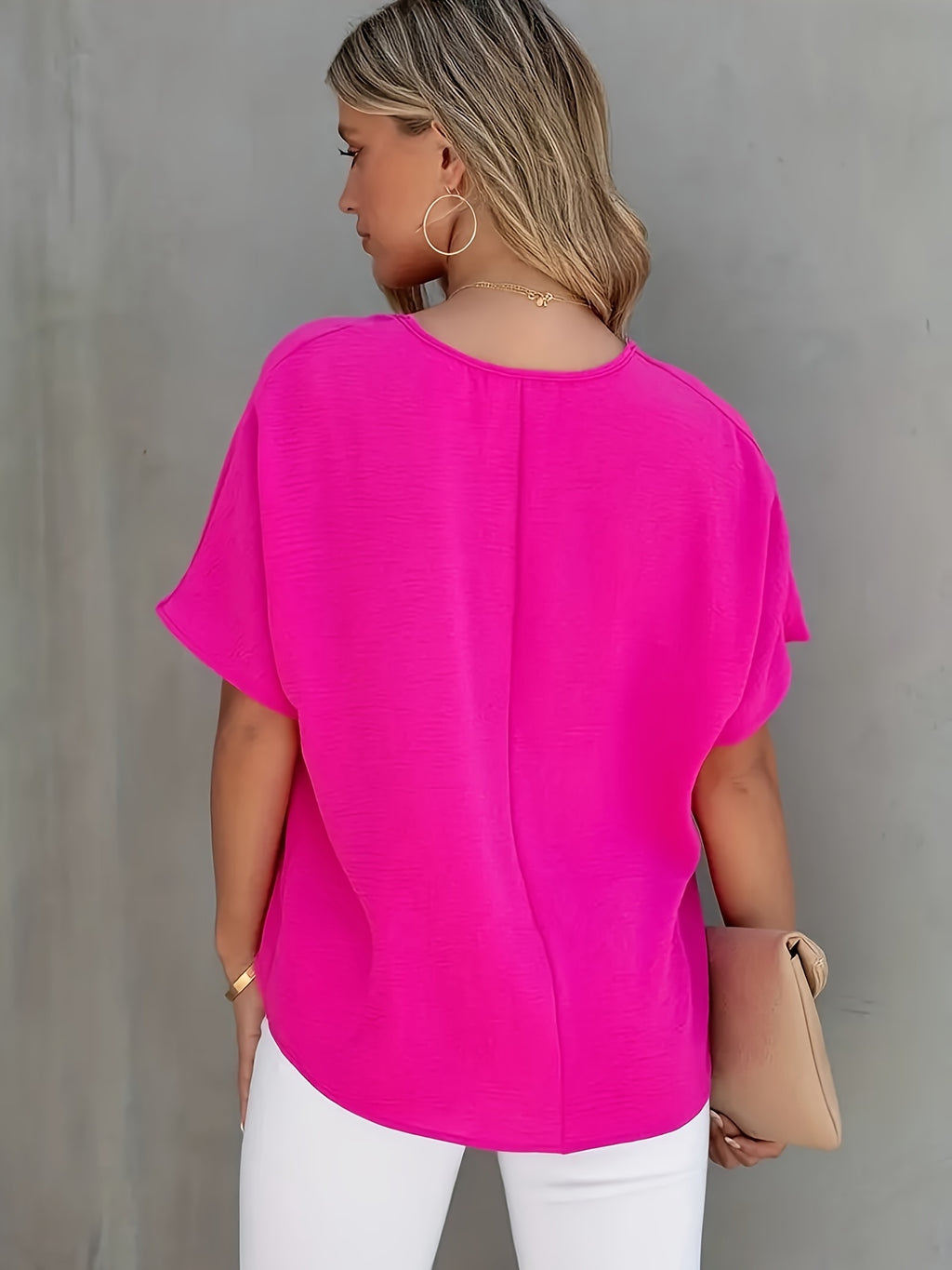 Women's Black V-Neck Blouse – Lightweight Semi-Sheer Polyester Top for Office & Casual Wear, Machine Washable