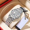 POEDAGAR Women's Elegant Mechanical Watch - Round Dial, Gold-Tone Hands, Stainless Steel Bracelet, Dual Day & Month Display, Jewelry-Style Wristwatch for Everyday & Formal Wear