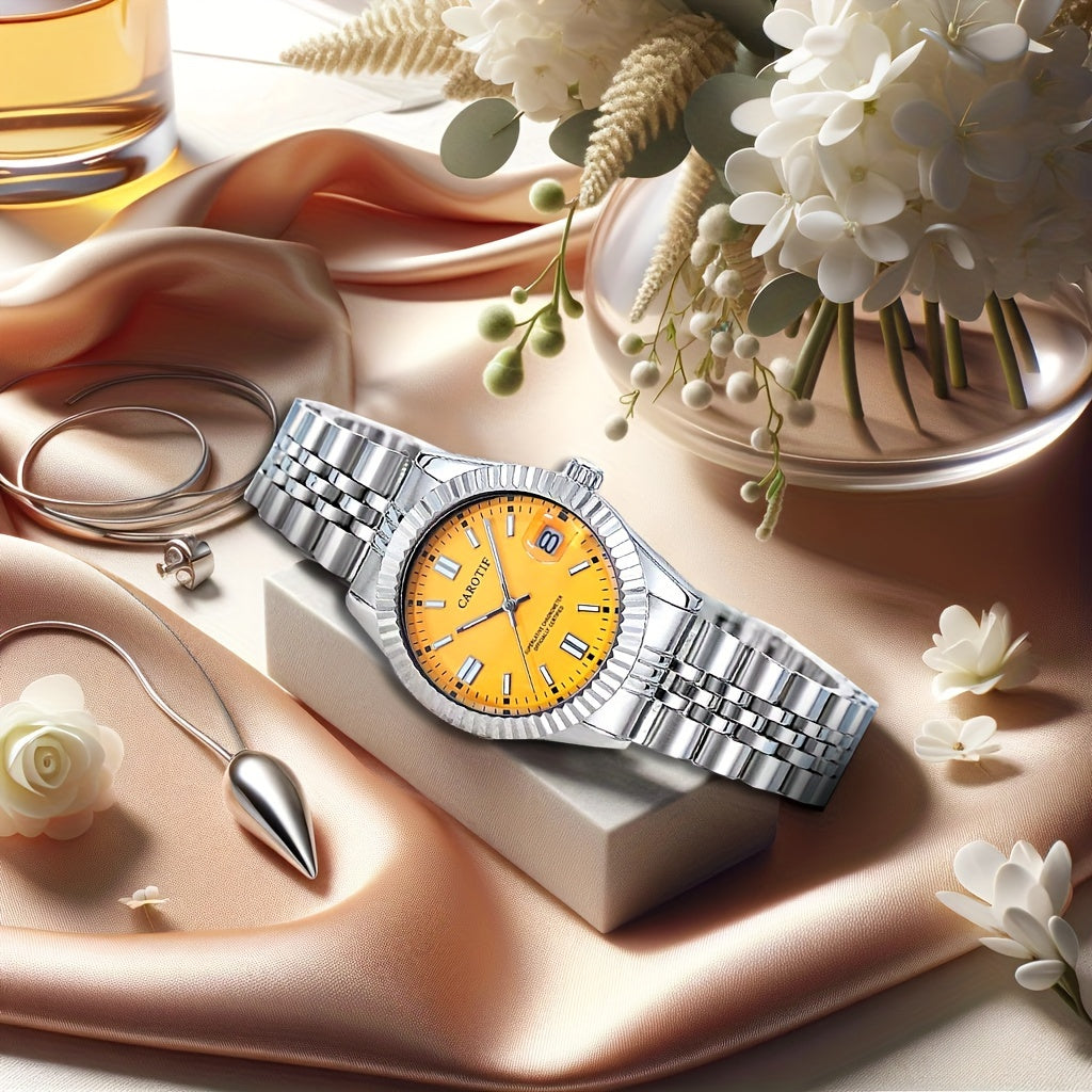 Women's Silver-Tone Automatic Mechanical Watch with Luminous Hands - Elegant Alloy Bracelet