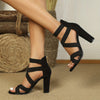 Women's Black & Beige Ankle-Strap Open-Toe High Heel Sandals – Chunky Cone Wedge, Breathable Fabric Upper, Cushioned Insole
