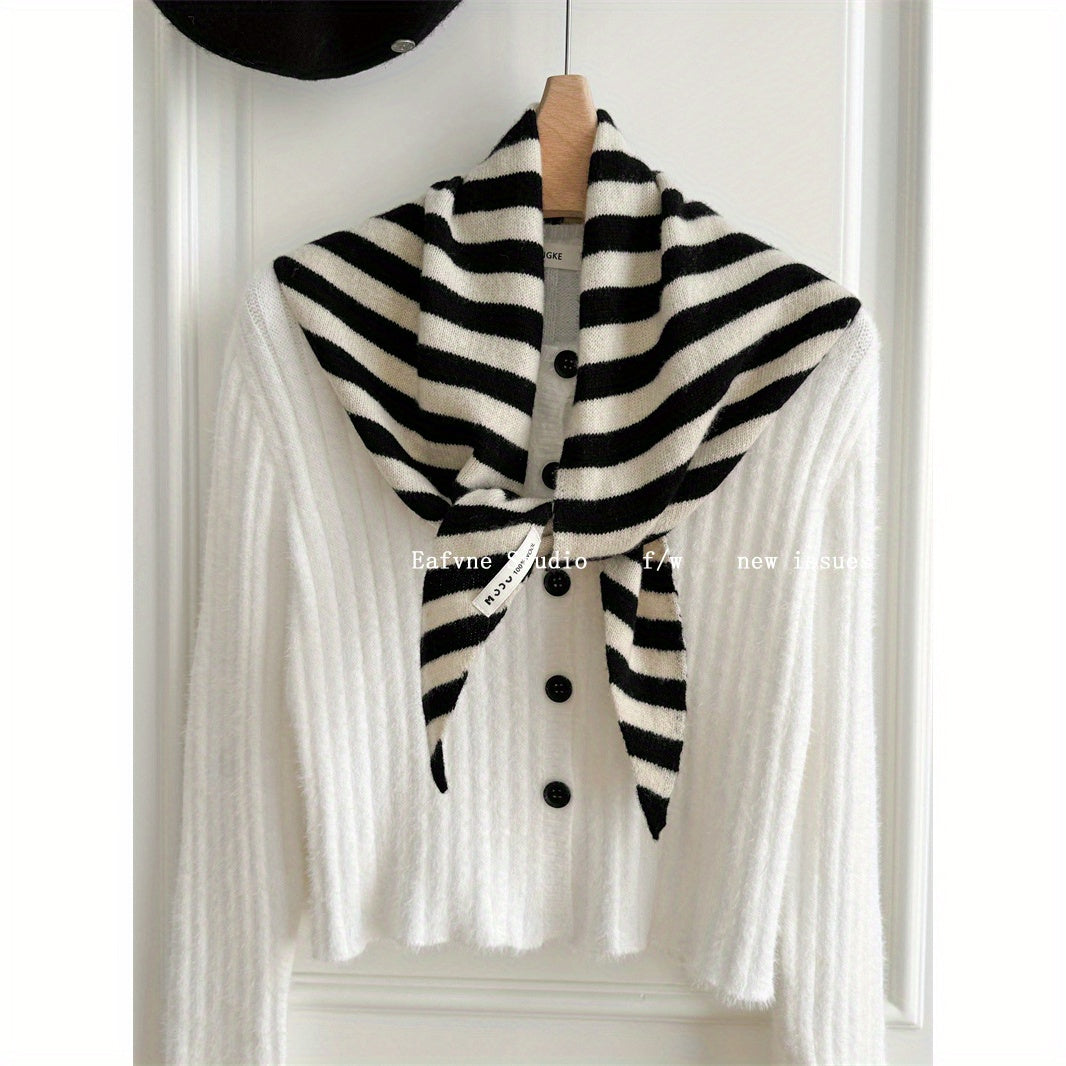 Women's Luxury 100% Wool Triangle Shawl Scarf - Brown Elegant Knit Neck Wrap, Headband & Face Cover for Winter, Office & Party