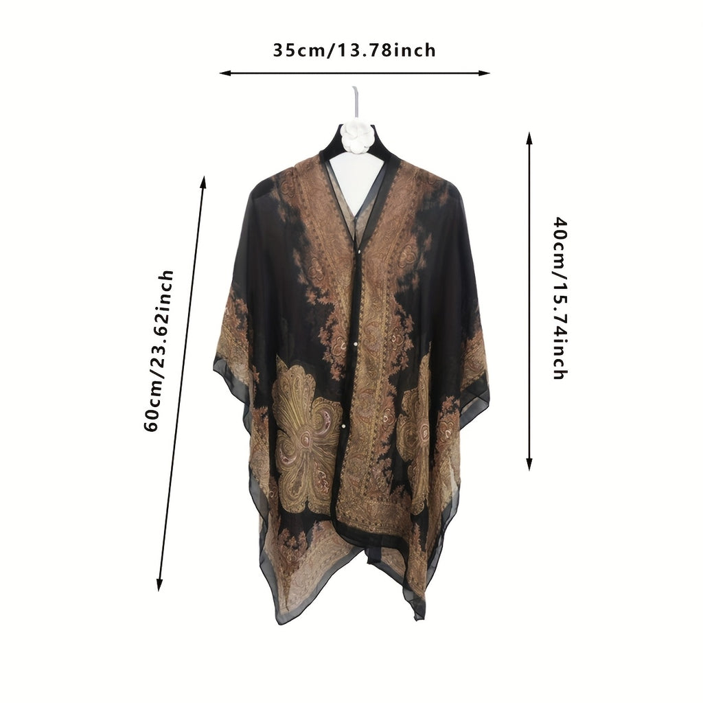 Women's Turquoise Jacquard Scarf Shawl – Large Square Lightweight Breathable Beach Cover-Up & Multiway Long Wrap Poncho