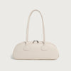 Women's Light Beige Baguette Handbag – Large Capacity Layered Korean Retro Vintage Bag with Buckle Closure, Split Leather