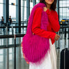 Heart-Shaped Faux Fur Shoulder Bag with Tassel – Women's Large Velvet Crossbody & Shoulder Purse, Two-Way Wear, Polyester Lined, Multiple Colors