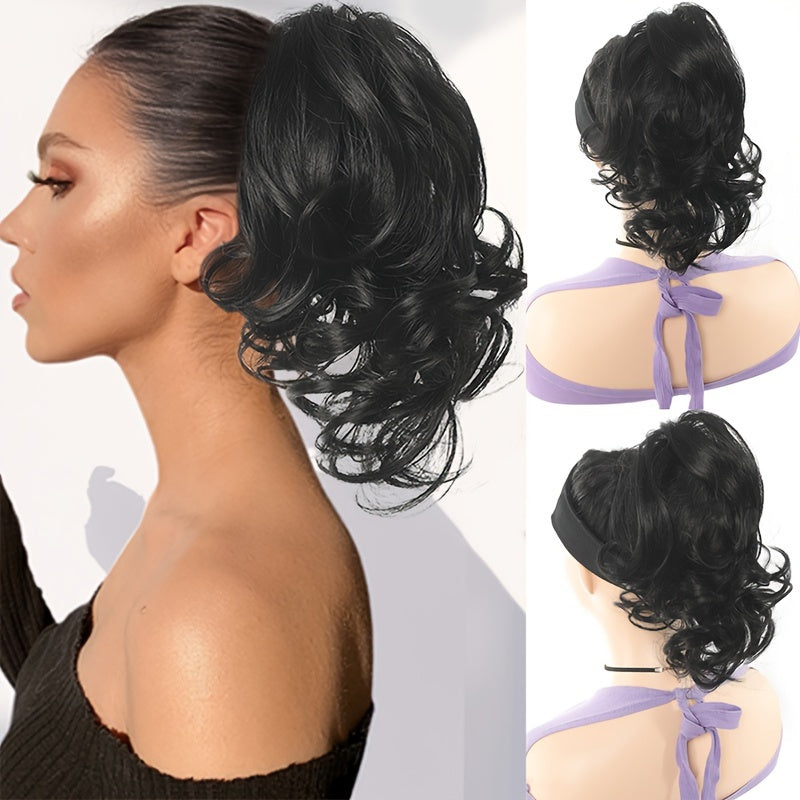 Curly Wave Clip-In Ponytail Hair Extension for Women - Synthetic High-Temperature Fiber Clip-On Hairpiece