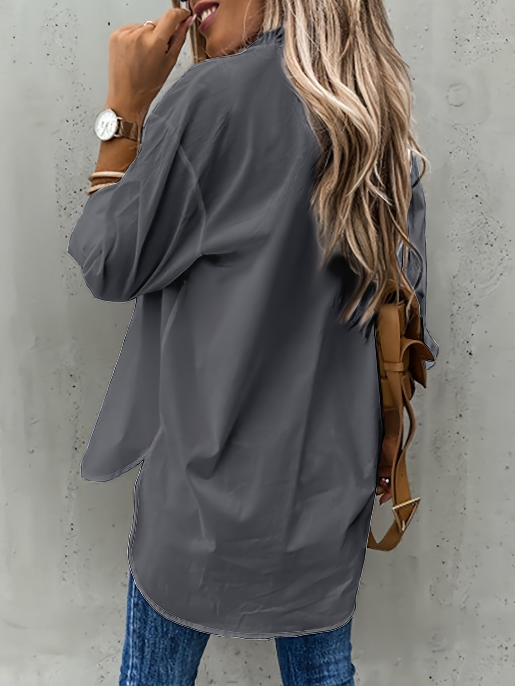 Women's Button-Front Collared Long Sleeve Shirt — Solid Casual Office Blouse