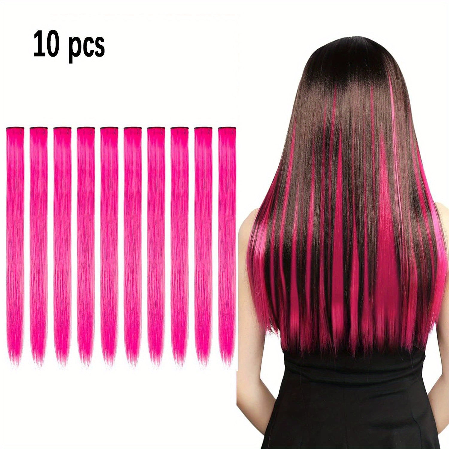 10-Pack 18-Inch (45 cm) Clip-In Hair Extensions — Straight Multicolor Highlights, Heat-Resistant Synthetic Clip-On Strands
