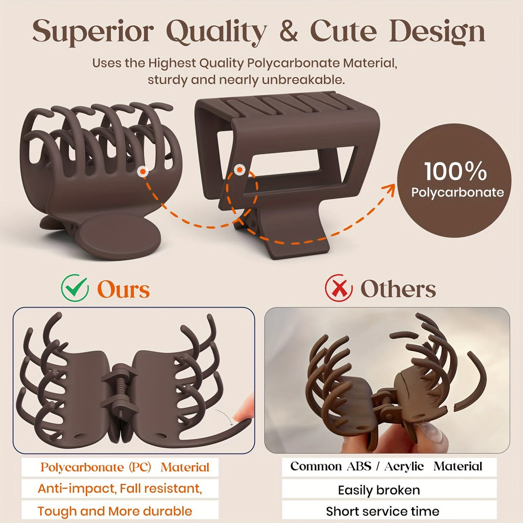 Medium 1.6 in (4.1 cm) Matte Rectangle Double-Row Hair Claw Clips for Thin to Medium Fine Hair – Non-Slip Jaw, Smooth Grip, 4-Pack or 8-Pack