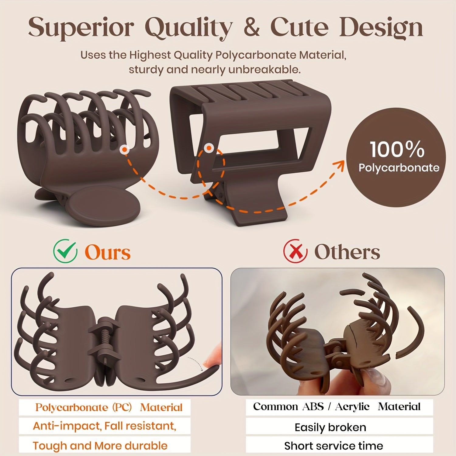 Medium 1.6 in (4.1 cm) Matte Rectangle Double-Row Hair Claw Clips for Thin to Medium Fine Hair – Non-Slip Jaw, Smooth Grip, 4-Pack or 8-Pack