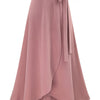 Plus Size Cotton Midi Skirt — High-Waist Slit with Side Knot, Slight Stretch, Machine-Washable