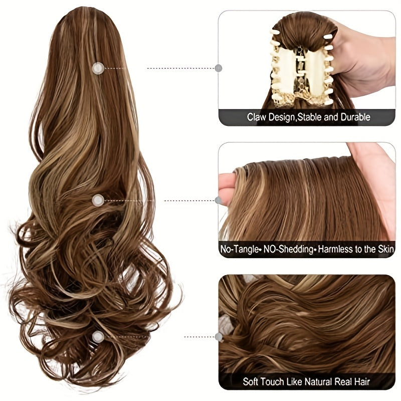 22-Inch (56 cm) Long Wavy Clip-In Ponytail Extension — Synthetic Claw Clip Hair Piece for Women