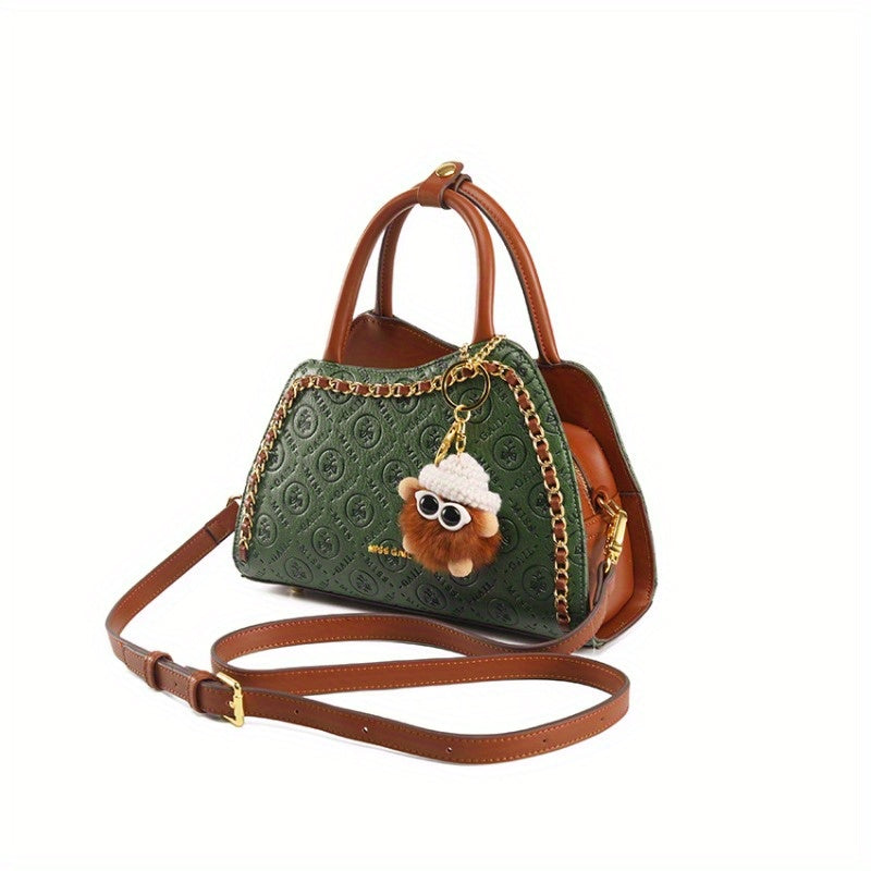 Plaid Irregular Bow Bucket Bag Set – PU Leather Crossbody Handbag for Women (Pink, Green)